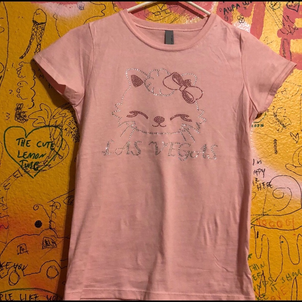 Bedazzled Las Vegas shirt with a kitty.